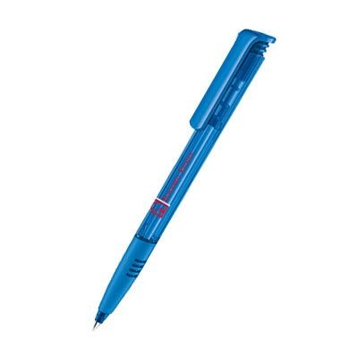 Branded Promotional SENATOR SUPER HIT CLEAR TRANSPARENT PLASTIC BALL PEN with Soft Grip in Full Blue Pen From Concept Incentives.