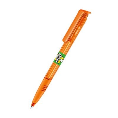 Branded Promotional SENATOR SUPER HIT CLEAR TRANSPARENT PLASTIC BALL PEN with Soft Grip in Orange Pen From Concept Incentives.