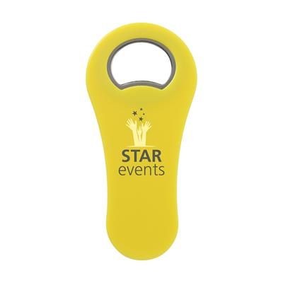 Branded Promotional MAGNETOPENER in Yellow Fridge Magnet From Concept Incentives.