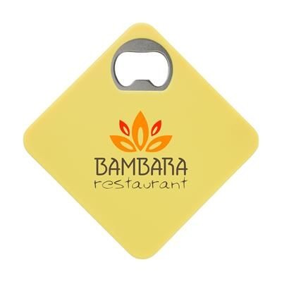 Branded Promotional COASTER OPENER in Yellow Fridge Magnet From Concept Incentives.