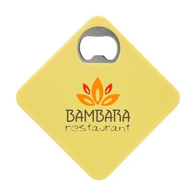 Branded Promotional COASTER OPENER in Yellow Fridge Magnet From Concept Incentives.