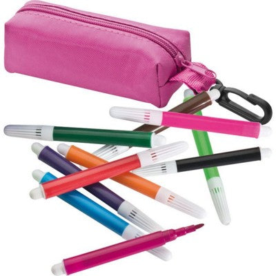 Branded Promotional FELT PEN CASE in Pink Colouring Set From Concept Incentives.