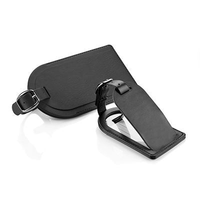 Branded Promotional LARGE LUGGAGE TAG in Black Belluno PU Leather Luggage Tag From Concept Incentives.