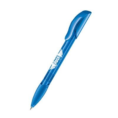 Branded Promotional SENATOR HATTRIX CLEAR TRANSPARENT PLASTIC BALL PEN with Soft Grip in Full Blue Pen From Concept Incentives.