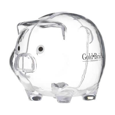 Branded Promotional PIGGY SAFE in Clear Transparent Money Box From Concept Incentives.