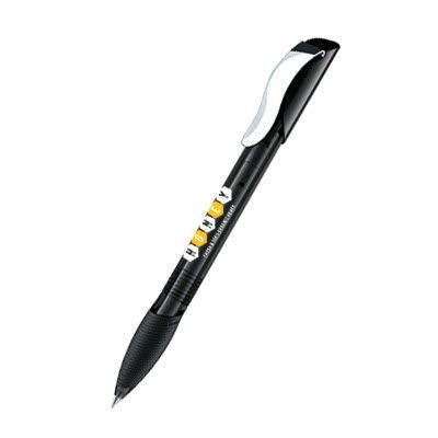 Branded Promotional SENATOR HATTRIX CLEAR TRANSPARENT PLASTIC BALL PEN with Metal Clip & Soft Grip in Black Pen From Concept Incentives.