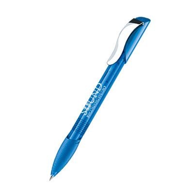 Branded Promotional SENATOR HATTRIX CLEAR TRANSPARENT PLASTIC BALL PEN with Metal Clip & Soft Grip in Full Blue Pen From Concept Incentives.