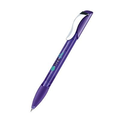 Branded Promotional SENATOR HATTRIX CLEAR TRANSPARENT PLASTIC BALL PEN with Metal Clip & Soft Grip in Purple Pen From Concept Incentives.