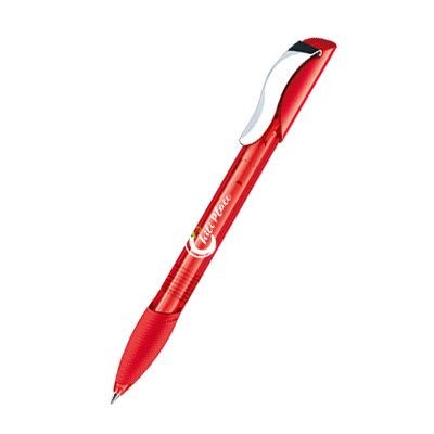 Branded Promotional SENATOR HATTRIX CLEAR TRANSPARENT PLASTIC BALL PEN with Metal Clip & Soft Grip in Strawberry Red Pen From Concept Incentives.