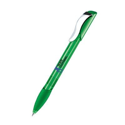 Branded Promotional SENATOR HATTRIX CLEAR TRANSPARENT PLASTIC BALL PEN with Metal Clip & Soft Grip in Vivid Green Pen From Concept Incentives.