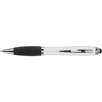 Branded Promotional PLASTIC TOUCH SCREEN BALL PEN with Rubber Stylus Tip in White Pen From Concept Incentives.