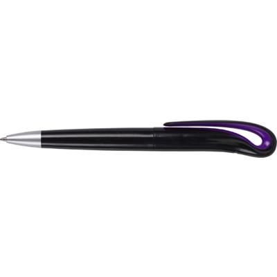 Branded Promotional BLACK SWAN PLASTIC BALL PEN with Trim in Purple Pen From Concept Incentives.