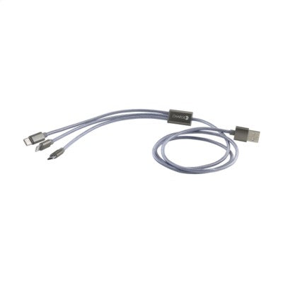 Branded Promotional BRAIDED CABLE 3-IN-1 CHARGER CABLE in Grey Cable From Concept Incentives.