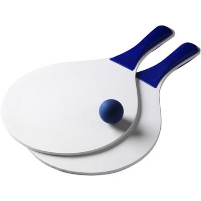 Branded Promotional BEACH BAT & BALL GAME in White & Blue Beach Game From Concept Incentives.