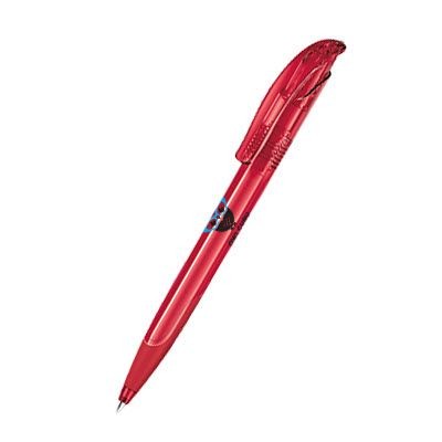 Branded Promotional SENATOR CHALLENGER CLEAR TRANSPARENT PLASTIC BALL PEN with Soft Grip in Cherry Red Pen From Concept Incentives.