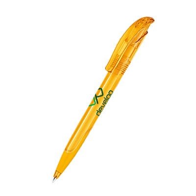 Branded Promotional SENATOR CHALLENGER CLEAR TRANSPARENT PLASTIC BALL PEN with Soft Grip in Honey Yellow Pen From Concept Incentives.