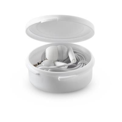 Branded Promotional EARBOX EARPHONES in White Earphones From Concept Incentives.