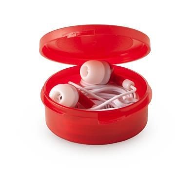 Branded Promotional EARBOX EARPHONES in Red Earphones From Concept Incentives.