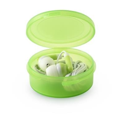Branded Promotional EARBOX EARPHONES in Green Earphones From Concept Incentives.