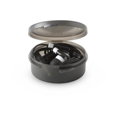 Branded Promotional EARBOX EARPHONES in Black Earphones From Concept Incentives.