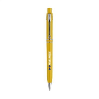 Branded Promotional STILOLINEA RAJA SILVER CHROME PEN in Yellow Pen From Concept Incentives.