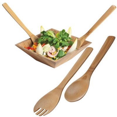Branded Promotional CAPUA BAMBOO WOOD SALAD SERVERS Salad Set From Concept Incentives.