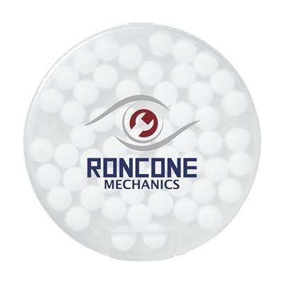 Branded Promotional CIRCLE MINTS in Clear Transparent Mints From Concept Incentives.