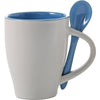 Branded Promotional COFFEE MUG & SPOON SET in White & Light Blue Coffee Mug Set From Concept Incentives.