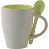 Branded Promotional COFFEE MUG & SPOON SET in White & Lime Green Coffee Cup with Integral Spoon in Handle Coffee Mug Set From Concept Incentives.