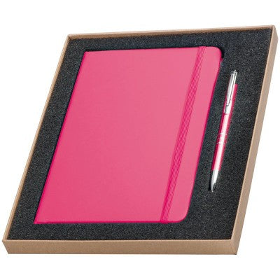Branded Promotional NORDERSTEDT A5 NOTE BOOK & BALL PEN SET in Pink Jotter From Concept Incentives.