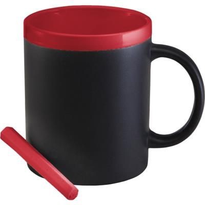 Branded Promotional CERAMIC POTTERY MUG with Chalk in Red & White Mug From Concept Incentives.