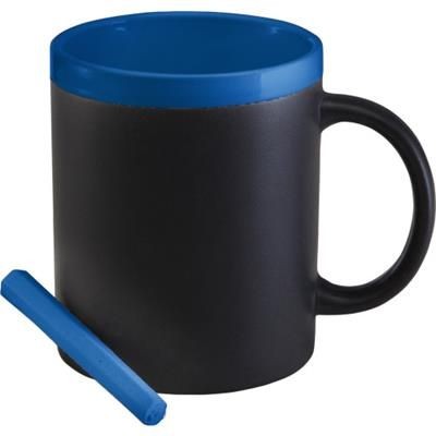 Branded Promotional CERAMIC POTTERY MUG with Chalk in Cobalt Blue & White Mug From Concept Incentives.