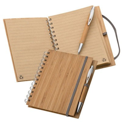Branded Promotional BAMBOO A5 NOTE PAD & BALL PEN in Brown Jotter From Concept Incentives.