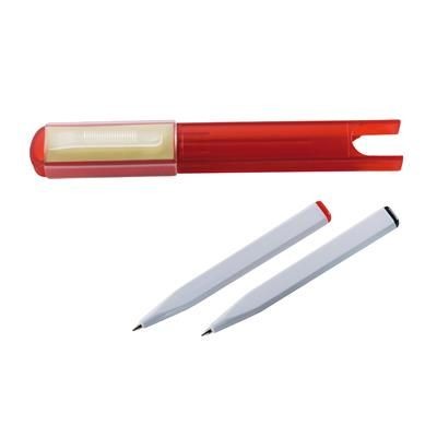 Branded Promotional TWO PLASTIC BALLPEN AND NOTE PAD STICKER in Holder with Clip Pen From Concept Incentives.