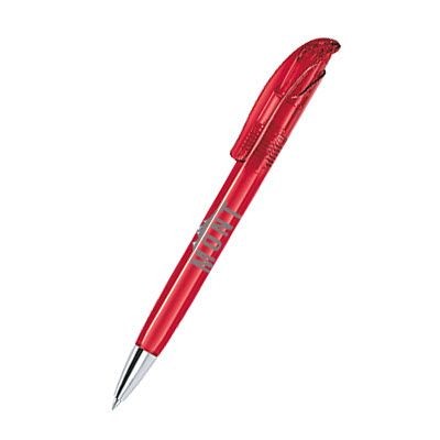 Branded Promotional SENATOR CHALLENGER CLEAR TRANSPARENT PLASTIC BALL PEN with Metal Tip in Cherry Red Pen From Concept Incentives.