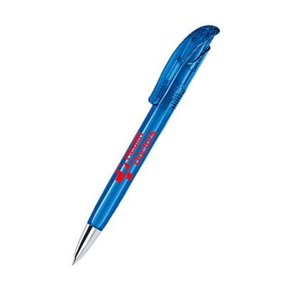 Branded Promotional SENATOR CHALLENGER CLEAR TRANSPARENT PLASTIC BALL PEN with Metal Tip in Full Blue Pen From Concept Incentives.