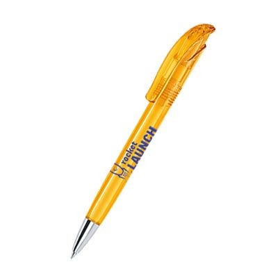 Branded Promotional SENATOR CHALLENGER CLEAR TRANSPARENT PLASTIC BALL PEN with Metal Tip in Honey Yellow Pen From Concept Incentives.