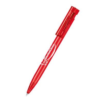 Branded Promotional SENATOR LIBERTY CLEAR TRANSPARENT PLASTIC BALL PEN in Strawberry Red Pen From Concept Incentives.