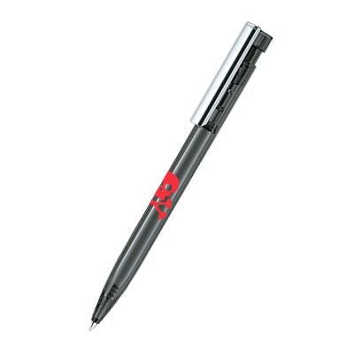 Branded Promotional SENATOR LIBERTY CLEAR TRANSPARENT PLASTIC BALL PEN with Metal Clip in Anthracite Grey Pen From Concept Incentives.