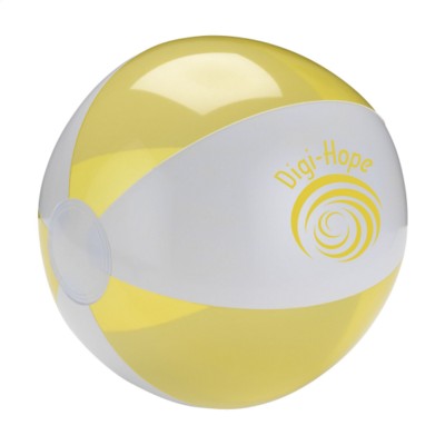 Branded Promotional BEACHBALL 24 CM in White & Yellow Beach Ball From Concept Incentives.