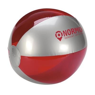 Branded Promotional BEACHBALL 24 CM in Silver & Red Beach Ball From Concept Incentives.