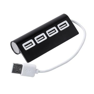 Branded Promotional 4 PORTS USB ALUMINIUM METAL ALLOY HUB in Black Hub Port From Concept Incentives.