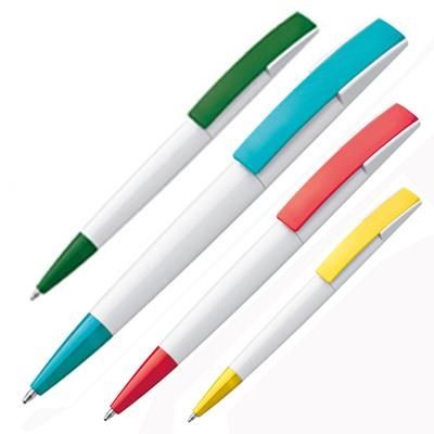 Branded Promotional BALL PEN CANBERRA PLASTIC TWIST BALL PEN with White Barrel & Broad Clip, with Blue Ink Refill Pen From Concept Incentives.