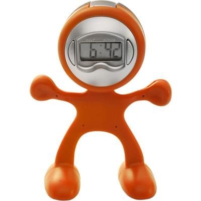 Branded Promotional FLEXI MAN PLASTIC ALARM CLOCK in Orange Clock From Concept Incentives.