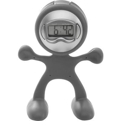 Branded Promotional FLEXI MAN PLASTIC ALARM CLOCK in Light Grey Clock From Concept Incentives.