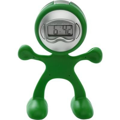 Branded Promotional FLEXI MAN PLASTIC ALARM CLOCK in Light Green Clock From Concept Incentives.