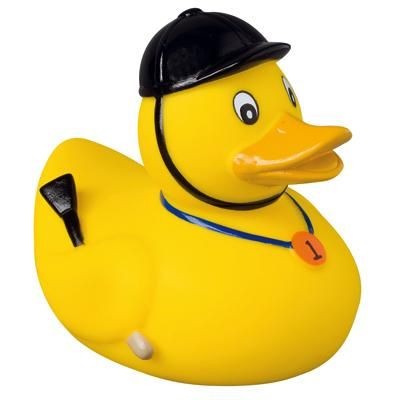 Branded Promotional HORSE RIDER DUCK in Yellow Duck Plastic From Concept Incentives.