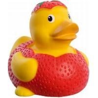 Branded Promotional STRAWBERRY RUBBER DUCK in Yellow & Red Duck Plastic From Concept Incentives.