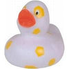 Branded Promotional SPOTTED RUBBER DUCK in White & Yellow Duck Plastic From Concept Incentives.