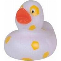 Branded Promotional SPOTTED RUBBER DUCK in White & Yellow Duck Plastic From Concept Incentives.